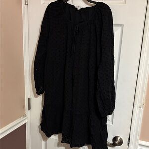 Elizabeth and James Black Eyelet Long-Sleeve Midi Dress